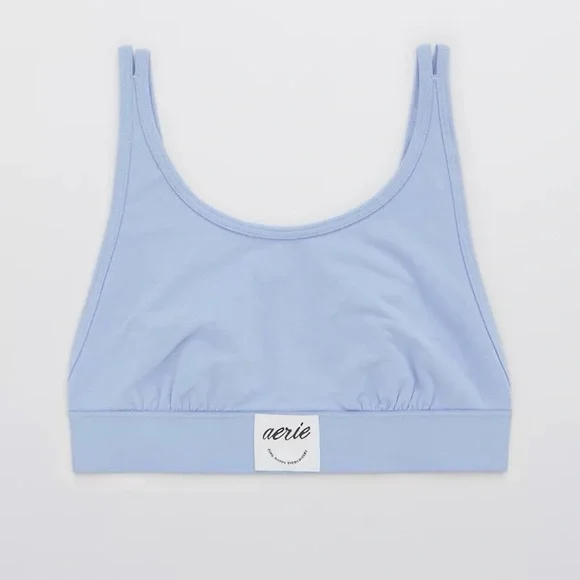 NWT Aerie High Neck Cotton Longline Bralette Womens Small Fresh Water Blue - Picture 4 of 8